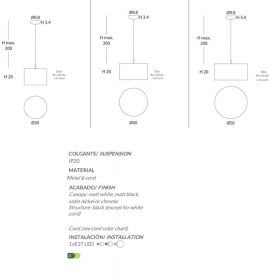 SENIA pendant light in many colors Abmessungen der drei Gren.