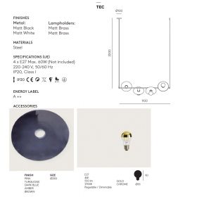 OHLALA Design Hngeleuchte mit farbigen Glsern Abmessugen und Zubehr der Hngeleuchte.