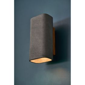 CONTEAK Elegante Wandleuchte aus Beton fr innen oder aussen 60er Jahre Design: Wandhalterung aus Teakholz