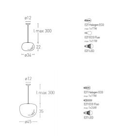 SOMU S/L design pendant light Abmessungen der beiden Design Hngeleuchten.