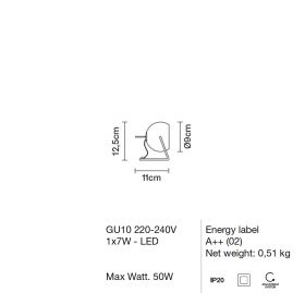 BELUGA Small side light chrome Abemssung der kleine Beisstell-Leuchte.
