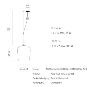 SYSS Elegante Glas-Pendelleuchte mit Gold/Silber Dekor Abmessung der Pendelleuchte.