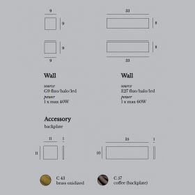 Kleine eckige Wandleuchte aus Messing oxidiert Abmessungen der Wandleuchte LULU.