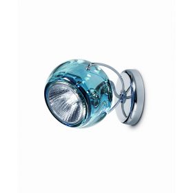 BELUGA COLOR Small wall and ceiling light with colored glass Schillernd Blauer Glasschirm der Leuchte.