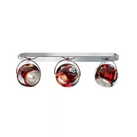BELUGA CHROME 3-flammige Wand- und Deckenleuchte Ein aufflliges Rot des Glasschirms.