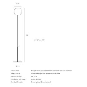 MUREA Mittelfu-Bodenstehleuchte mit Opalglas Abmessung der Bodenstehleuchte.