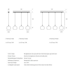 BALL S 4-flammige Opalglas Pendelleuchte