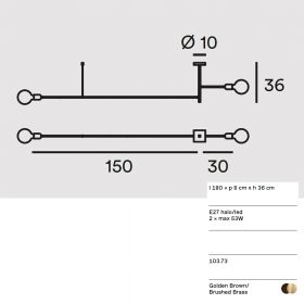 ARCO long ceiling light with brass details 180 cm lange Stangen-Leuchte.