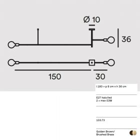 ARCO long ceiling light with brass details