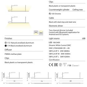 SYBILLA Lange schmale LED Linien-Pendelleuchte hhenverstellbar Abmessungen der Linienleuchte.