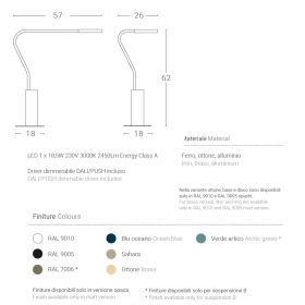 META Design floor lamp with rotatable LED ring Abmessungen der hohen Stehleuchte mit Ausleger.
