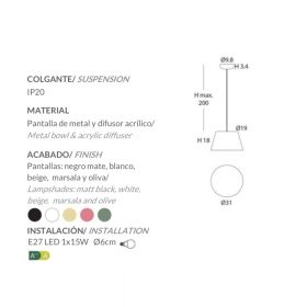 MAGNUS pendant light glare-free  31cm Spanische Designleuchte mit 3 m Kabel.