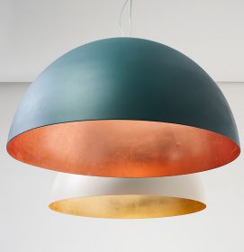 AMEDEO Halbkugel Pendelleuchte mit 50 cm Durchmesser Oberflche Dunkelgrn (Jungle green), Blattkupfer, Blattgold.