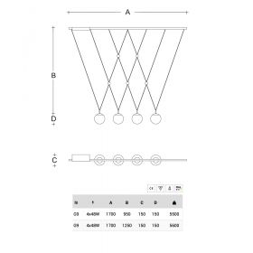 GEO 4-flam. Hngeleuchte mit Kugelschirmen