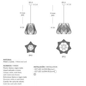 NOWA Pendellampe mit geometrischem Schirm Abmessungen der spanischen Pendelleuchte.