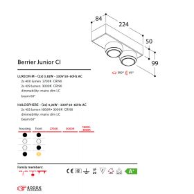 BERRIER Junior CI Hochwertiger 2er Deckenspot Abmessung und Lumen der Designleuchte.