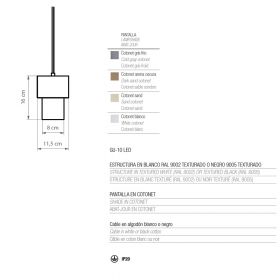 CAIN Small design pendant light with textile Kleine Pendellampe aus Spanien, Abmessung.