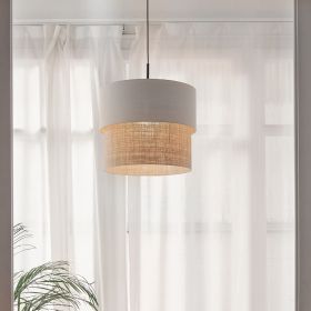 CAIN DOUBLE Design pendant light with textile Wohnzimmer Pendellampe Sand und Rafia (Bast).