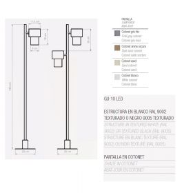 CAIN Design floor lamp 2-lamp with textile Stehlampe aus Spanien, Abmessung.