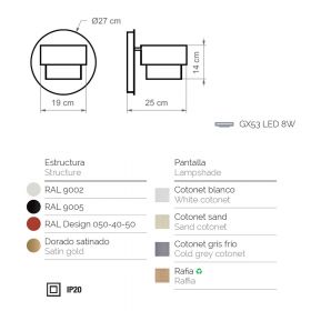 CAIN L design wall lamp with textile Wandleuchte in verschienden Farben.