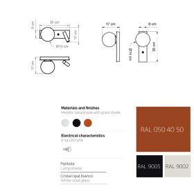 GLOS SLIM Wandleuchte mit Leselicht und Schalter Abmessung der Wandlampe.