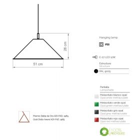 CONIC Pendelleuchte mit groem Schirm Abmessungen der groen Hngeleuchte.