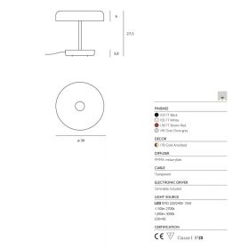 ZERIO Design table lamp Tischleuchte mit Dimm-Schalter.