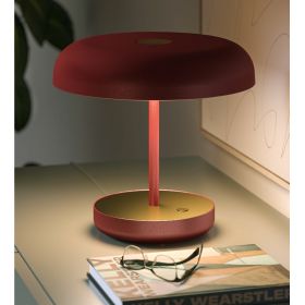 ZERIO Design table lamp Tischleuchte in rotem Farbton. Details Gold Eloxiert.