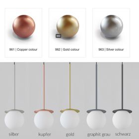 MIORI Grosses Pendelleuchten Ensemble 21 Metallic Lackierungen Gold, Kupfer, Silber.