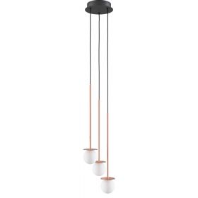 MIORI 3-flammige Kugelglas-Pendellampe 3er-Pendellampe mit kupferfarbener Halterung.