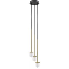 MIORI 3-flammige Kugelglas-Pendellampe Elegante, goldfarbene Halerung der Pendellampe.
