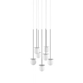 MIORI 7-flammige Kugelglas-Pendellampe Ausfhrung der Leuchte in Silber.
