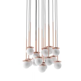 MIORI 16-flammige Kugelglas-Pendellampe 7er-Pendellampe mit kupferfarbener Halterung.