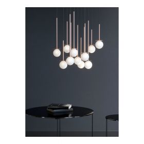 MIORI 16-flammige Kugelglas-Pendellampe Groe Designleuchte mit kupferfarbener Halterung.