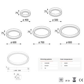 ALFRED Ring-shaped LED ceiling light Abmessungen der Ring-Deckenleuchte.