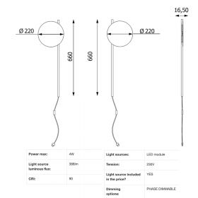 POLL Modern wall lamp with cable Puristische, matt schwarze Wandlampe, Abmessung.