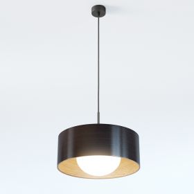 KOBE Pendellampe Holz und Opalglas Zweifarbiger Lampenschirm Eiche natur / Wenge.