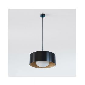 KOBE Pendellampe Holz und Opalglas Zweifarbiger Lampenschirm Eiche natur / Schwarz.
