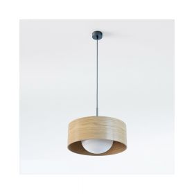 KOBE Pendellampe Holz und Opalglas Pendellampe mit Furnierholz Eiche Natur.