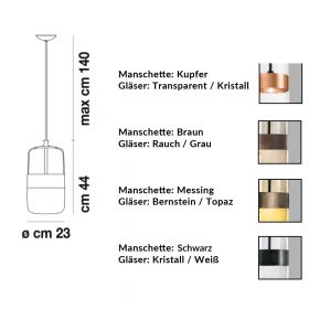 FUTURA Long glass pendant light Abmessung der Hngeleuchten.