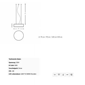 MAX LED Hngeleuchte aus Acrylglas Abmessung der Hngeleuchte.