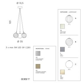 BALOU 3-flammige Glas-Pendelleuchte