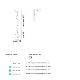 JUBE Zeitlose LED Glaspendelleuchte aus Italien Abmessungen und Lumen der Vistosi Leuchte.