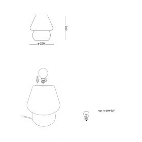 NOTA Small mushroom lamp made of glass Abmessungen der kleinen Tischleuchte.