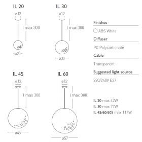 ICE BRIGHT Design globe pendant light  45 cm Abmessungen der Kugel-Pendelleuchte.