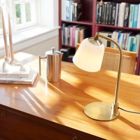 TRELLEBURG desk lamp in brass Schne Schreibtischleuchte in Messing antik und Opalglas.