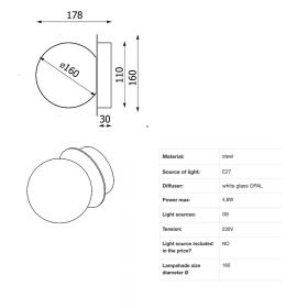 MIORI Kleine Deckenleuchte mit Kugelglas  16 cm Abmessungen Wand- oder Deckenleuchte.