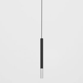 NER Schmale, zylindrische Pendelleuchte Zylinder in 60 cm Lnge, Schwarz/Silber.