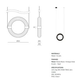 NELLI Ring-shaped designer pendant light Abmessungen der  Ring-Pendelleuchte.