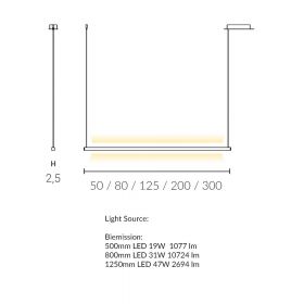 TRATTI SW Long pendant light Up & Down Abmessung und Lumen der Up&Down Leuchte.